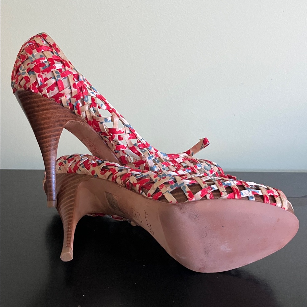 Aldo floral print peep-toe basket weave platform heels - Picture 9 of 13